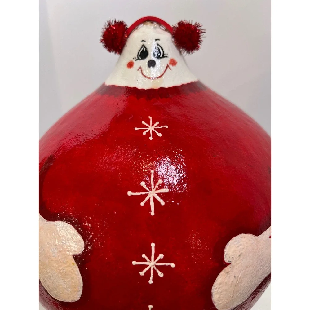 Vintage Folk Art Hand Painted Snowman Gourd Christmas Decor